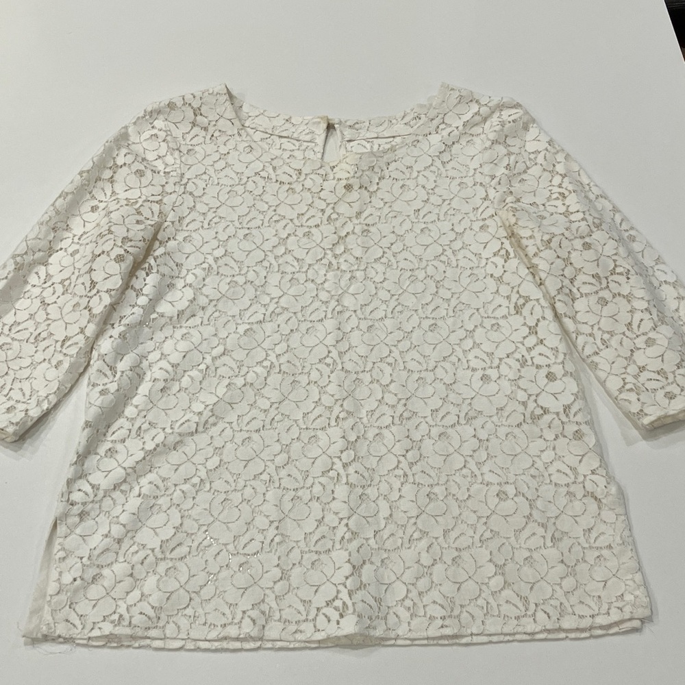Cream Floral Lace Scoop-Neck Blouse